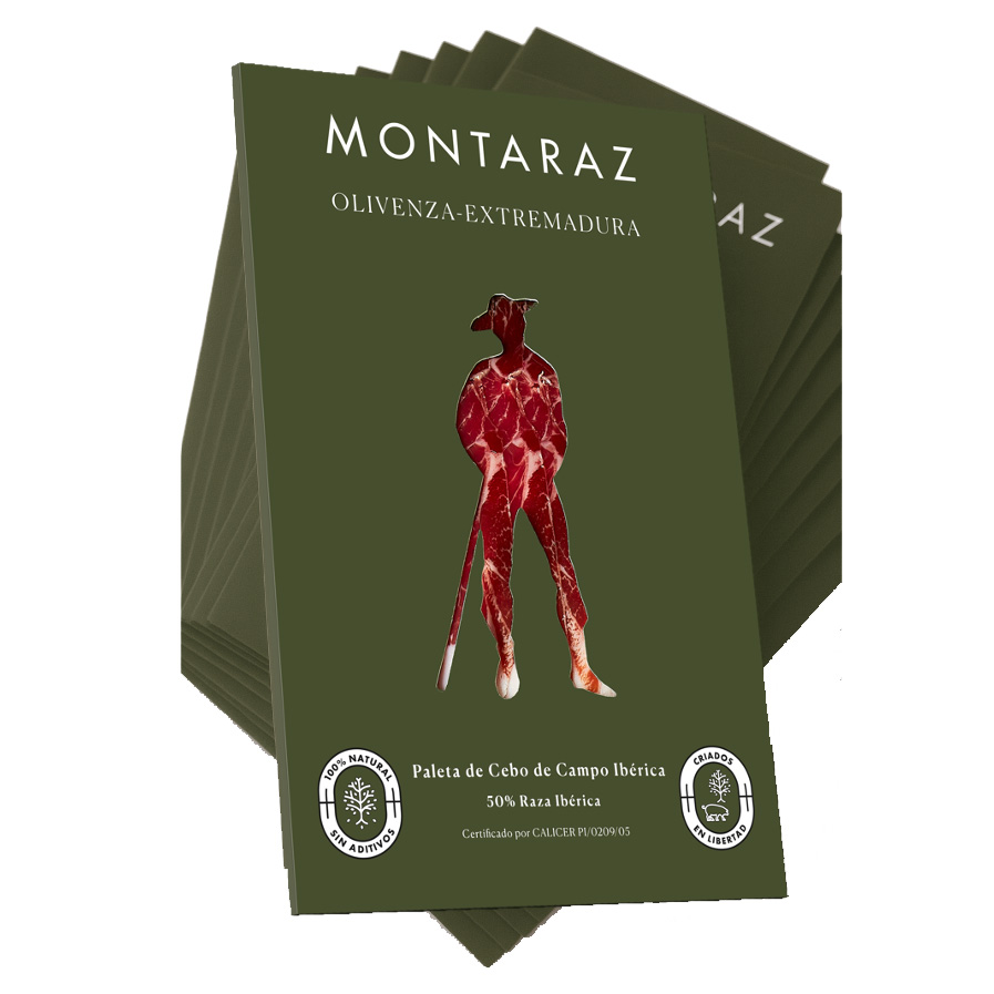 Montaraz Extremadura - Paleta de Cebo de Campo Ibérica loncheada (21 sobres de 100g) - Imagen 2